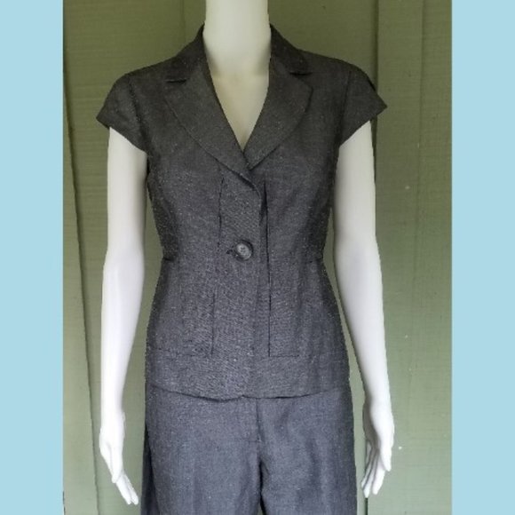 ANN TAYLOR Gray Summer Pantsuit Pants Suit 2 - Picture 3 of 5